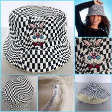 New Disney Parks Alice In Wonderland White Rabbit Checkered Bucket Hat NWT $35 picture