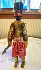 RARE Vintage Handmade Tunisian Warrior Puppet Doll WoodBrassMetalFabric 13” picture