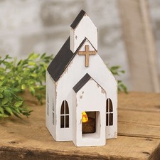 Distressed White Wooden Church Shelf Sitter Primitive Rustic Christmas 7