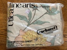Vtg J.P. Stevens Utica Fine Arts Queen Fitted Sheet Percale Cacheral Design NOS picture