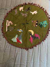 Handmade Felt Christmas Tree Skirt Celestial Moon Woodland Animals Wolf Cabin picture