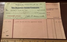 1946 FIREMEN'S UNION CHECK,READING PA &  Billhead William O.Flatt Printers picture
