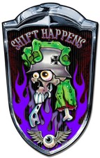 SHIFT HAPPENS SKULL GREEN HAND FLAMES 36