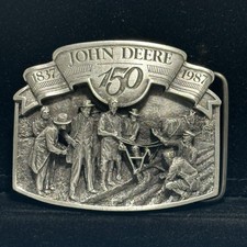 Vintage 1987 John Deere 150th Anniversary Agriculture Belt Buckle 15113 Silver picture