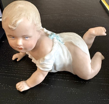 Vintage Gegruder Heuback -German Bisque Piano 7 Inch Lying Down Baby Doll picture