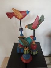 Midwest of Cannon Falls Birds on Finials Set of 3 Folk Art Wood Figurines Cond picture