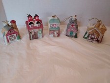Christmas Village Snowy House General Store Bakery Barn & School House Lot of 5 picture