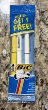 NOS Vintage 1984 Bic Clic Pens in Bag White Yellow Medium Point Blue Ink picture