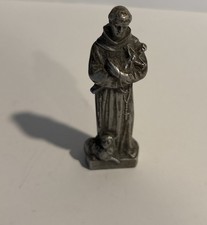 Vintage Saint Paschal Baylón Pewter Mini Statue Figure Made In Germany With Lamb picture