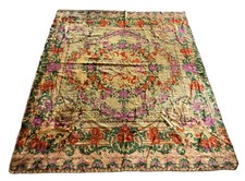 Vintage Italian Floral Cherub Bedspread Wall Tapestry Velvet 84x76” *hole, flaw picture