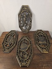 Set Of 4 VTG Homco Ornate Black Gold Wall Hanging Plaques Medieval Coat Of Arms picture