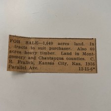 1640 Acres Land CR Fralick Kansas City KS 1916 Independence KS Clipping TAJ5-S29 picture