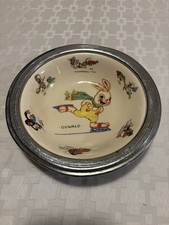 Vintage Oswald the Lucky Rabbit Ceramic Bowl with Pewter Rim Walter Lantz picture