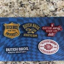 Dutch Bros UNIVERSITY Patch LOT COFFEE Large SET Golden EAGLE Stay UP Late 5 picture