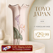 TOYO Octagon Flower Vase, Pink w/Gold Trim, Calla Lily Pattern, Vintage Japan picture