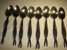 8 Twirl Oval/Soup Spoons Hand Made Gourmet Settings, Black Satin Twisted Handle picture