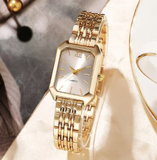 Women's Gold Stainless Steel Quartz Watch - Elegant Square Dial, Water Resistant picture