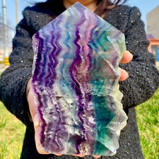 2.4LB Natural Rainbow Fluorite Quartz Healing Stone Crystal Point Wand Obelisk picture