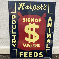 Vintage Harper’s Feeds Poultry Dairy Farm Metal Sign picture