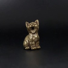 Brass Cat Figurine Yawning Kitten Statue Small Sculpture Home Decor Cute Gift picture