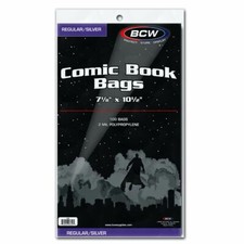 100 - BCW Regular / Silver 2-Mil Polypropylene Comic Book Bags 7-1/8