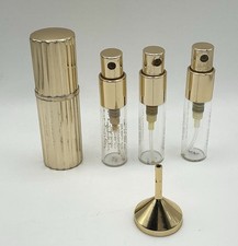 Vintage Empty Estee Lauder Perfume Set Gold Case, 4 Spray Vials & Funnel 0.12 Oz picture