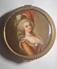 Antique Franz Wagner Victorian Hand Painted Porcelain Gilt Brass Round Box Marie picture