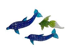 Lenox Deep Blue Dolphins, Green Fish Art Glass Figurines Decorative Collectible picture