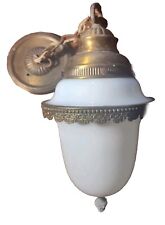 Vtg Hanging Swag Lamp Brass Globe Acorn Mid Century Milk Glass  picture