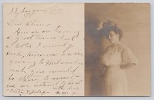RPPC Woman Feathered Hat c1906 Plymouth WI Postmark Real Photo Postcard picture
