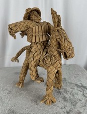 Vintage Rattan Mexican Folk Art Reed Weaved Wicker Man With Donkey Figure picture