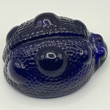 Blenko Hand Blown Cobalt Blue Textured Glass lady bug textured 3.5” long picture