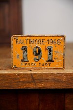 Vintage 1966 License Plate Pushcart Bicycle Peddler Baltimore City Maryland RARE picture
