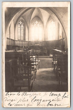 RPPC c1910s Hericourt France Death Announcement Gothic Church Interior Postcard picture