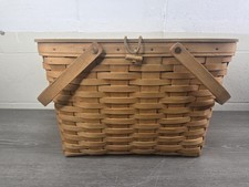 Vintage 1994 Large Longaberger Picnic Basket, Riser, Liner 16 x 12 x 11 picture