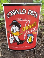 1950'S VINTAGE DONALD DUCK  ORANGE JUICE OIL GASOLINE SODA POP PORCELAIN SIGN picture