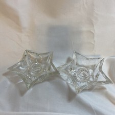 Vintage Pair of Clear Glass Star Candle Holders picture