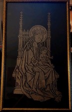 Vtg Framed Brass Rubbing Madonna And Child 22x14 picture