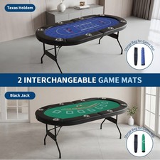 8-Player Poker Table 2-in-1 Texas Holdem/Blackjack Mat Instant Play Home Party picture