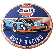 Vintage Gulf Gasoline Sign - Racing Service Station Gas Pump Automobile Sign picture