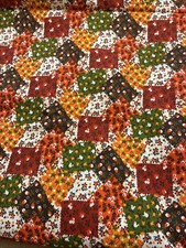 VTG 70s Cotton Patchwork Fabric 35” X 7 1/2 Yards Unwashed Retro Cottagecore picture