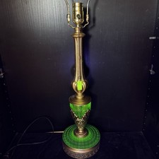 Uranium Glass Table Lamp Art Deco Style Glows Uv Vintage Antique Custom Build picture