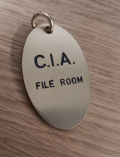 C.I.A. CIA File Room Keychain style like a Lowell Sigmund solid brass spy picture