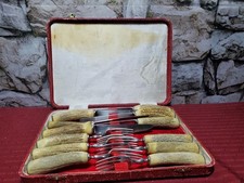 Vtg G B Wilson Pitlochrey 12 Pc Boxed Stag Horn Antler Handle Knife Fork Set picture
