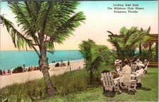 1938 HILLSBORO CLUB PLAZZA POMPANO FLORIDA HAND-COLORED ADVERTISING POSTCARD picture
