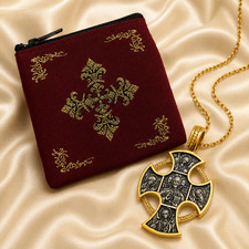 24kt Gold Plated Sterling Silver Diesis Archangels Icon Cross Pendant With Chain picture
