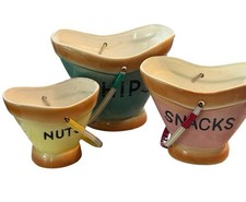 RARE 1950s/1960s Atomic COLORS Handled 3 NESTING BAR Pails Atomic Lettering picture