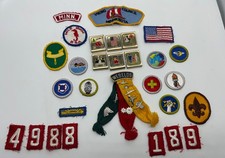 Vintage 70s Lot of BOY SCOUT Pins, Patches & Belt Slide Awards picture