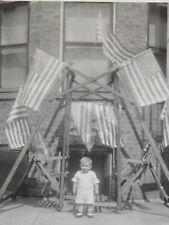 Vtg 1930s 40s Little Boy Patriot US Flag Snapshot Photograph Photo OOAK picture