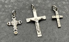 Lot of 3 Sterling Silver 925 Crucifix Cross Pendants Or Charms Religious Jewelry picture